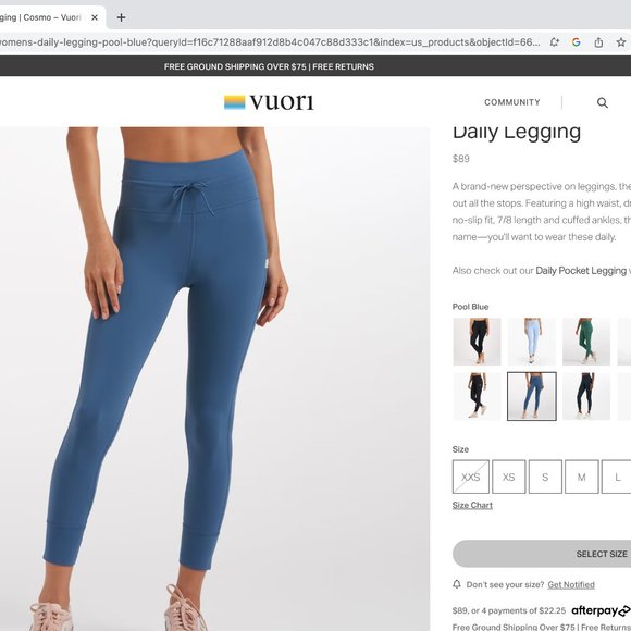 Vuori Pants - Vuori Daily Legging (size S) in Pool Blue